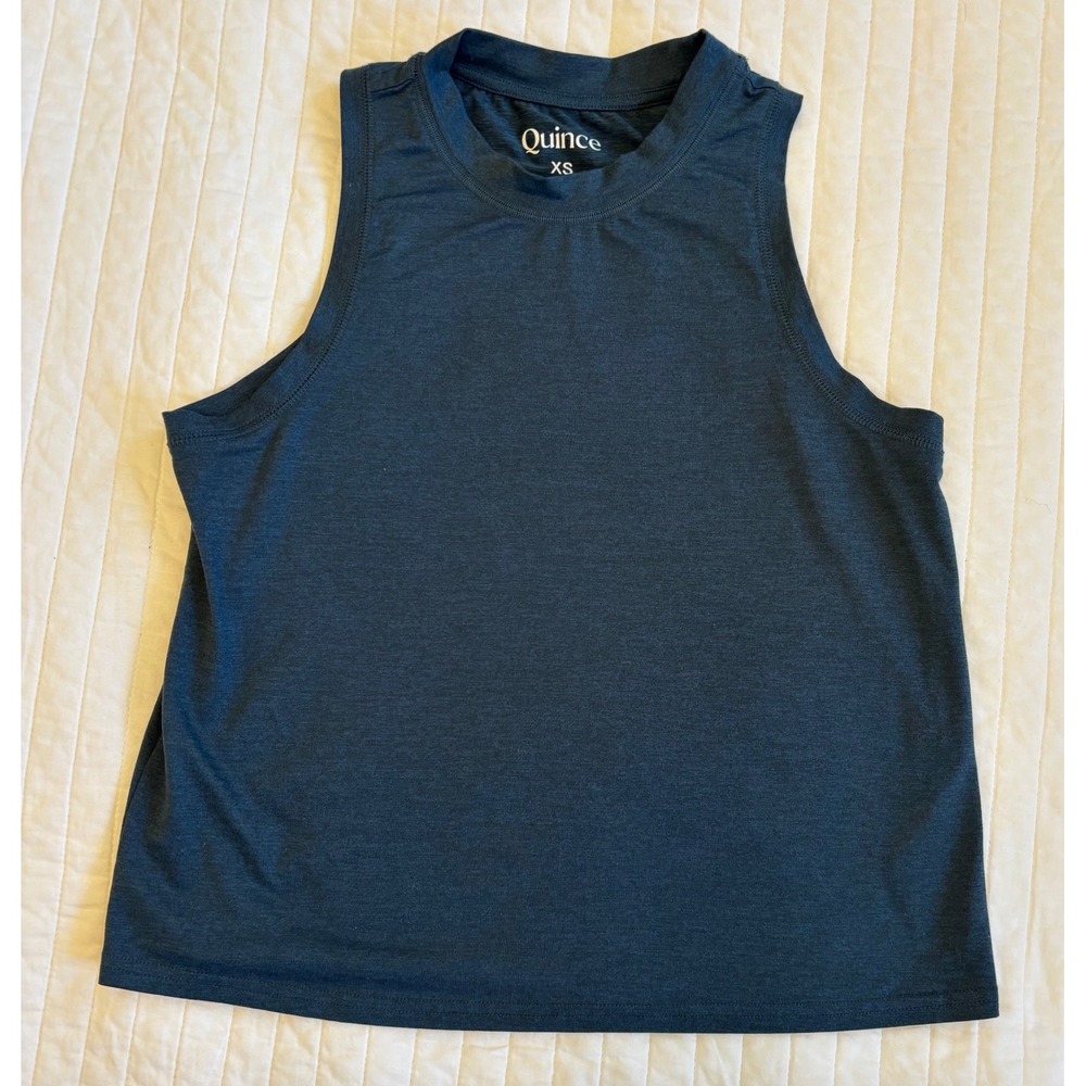 Quince Deep Teal High Neck Active Tank Basic Layering Shell Athleisure Top XS
